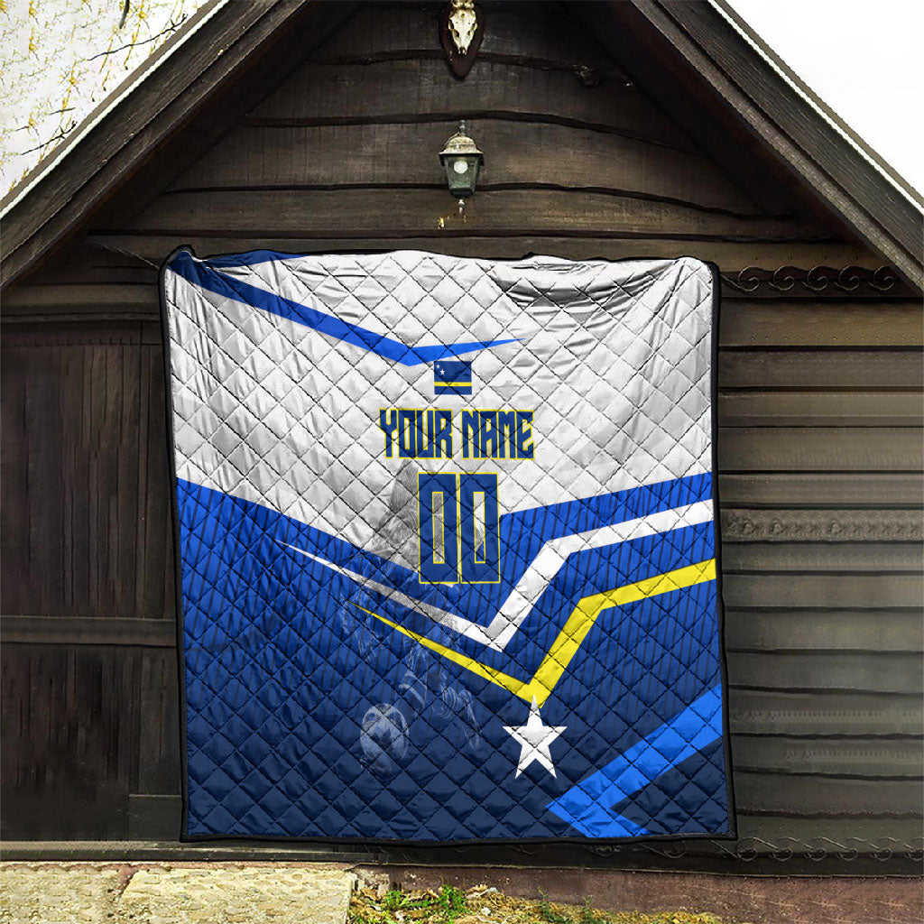 Personalized Curacao Football Marlin Mascot Quilt Caribbean Flag Colors Geometric Blue