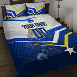 Personalized Curacao Football Marlin Mascot Quilt Bed Set Caribbean Flag Colors Geometric Blue
