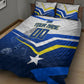 Personalized Curacao Football Marlin Mascot Quilt Bed Set Caribbean Flag Colors Geometric Blue