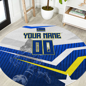 Personalized Curacao Football Marlin Mascot Round Carpet Caribbean Flag Colors Geometric Blue