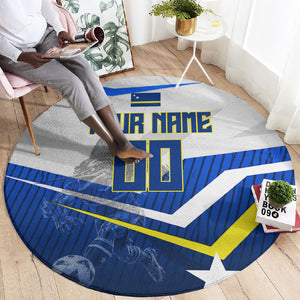 Personalized Curacao Football Marlin Mascot Round Carpet Caribbean Flag Colors Geometric Blue