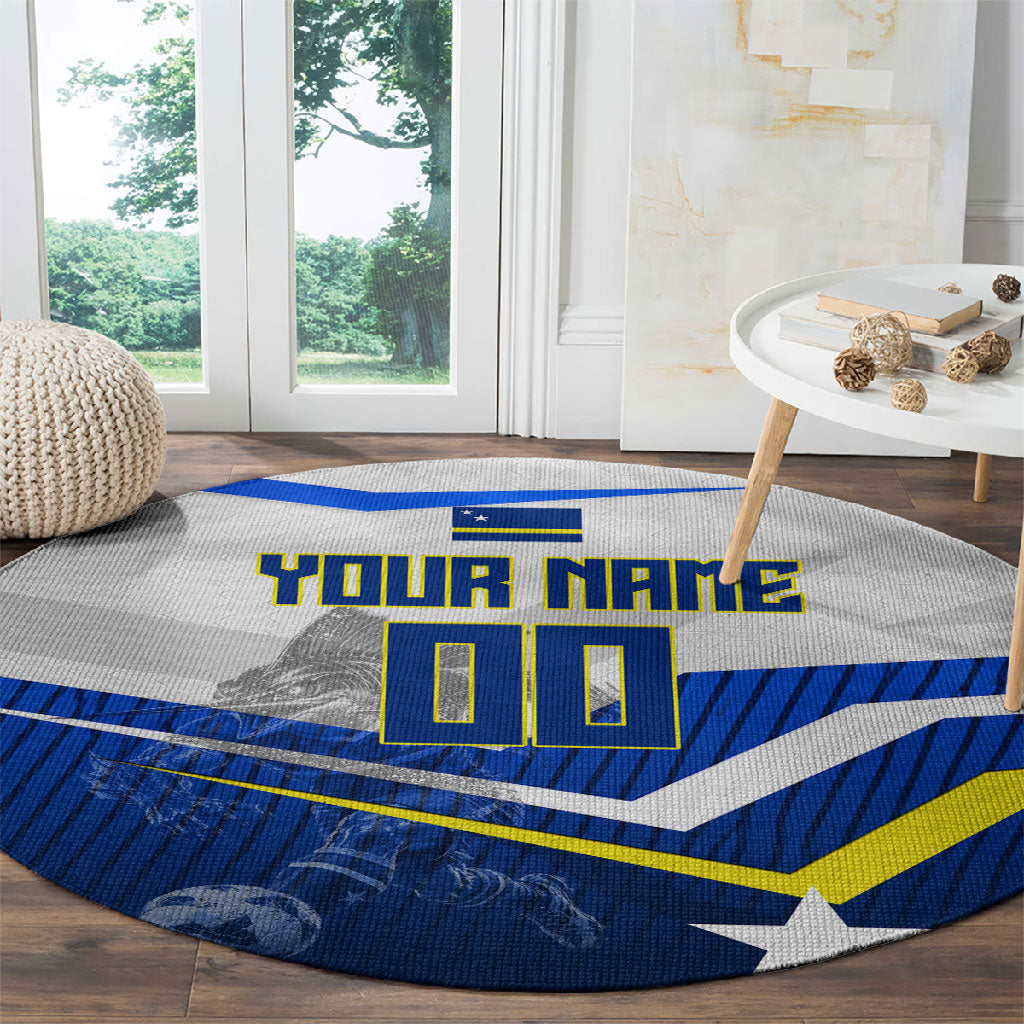 Personalized Curacao Football Marlin Mascot Round Carpet Caribbean Flag Colors Geometric Blue