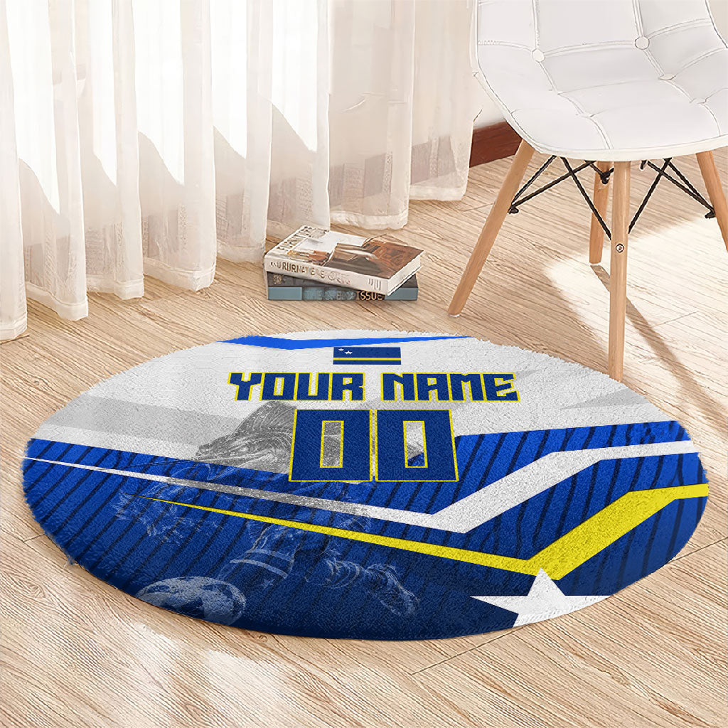 Personalized Curacao Football Marlin Mascot Round Carpet Caribbean Flag Colors Geometric Blue