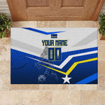 Personalized Curacao Football Marlin Mascot Rubber Doormat Caribbean Flag Colors Geometric Blue
