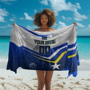 Personalized Curacao Football Marlin Mascot Sarong Caribbean Flag Colors Geometric Blue