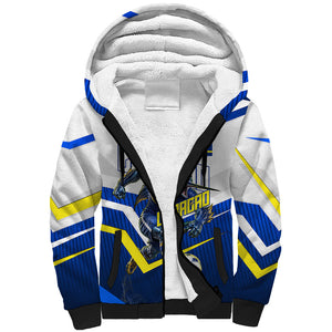 Personalized Curacao Football Marlin Mascot Sherpa Hoodie Caribbean Flag Colors Geometric Blue