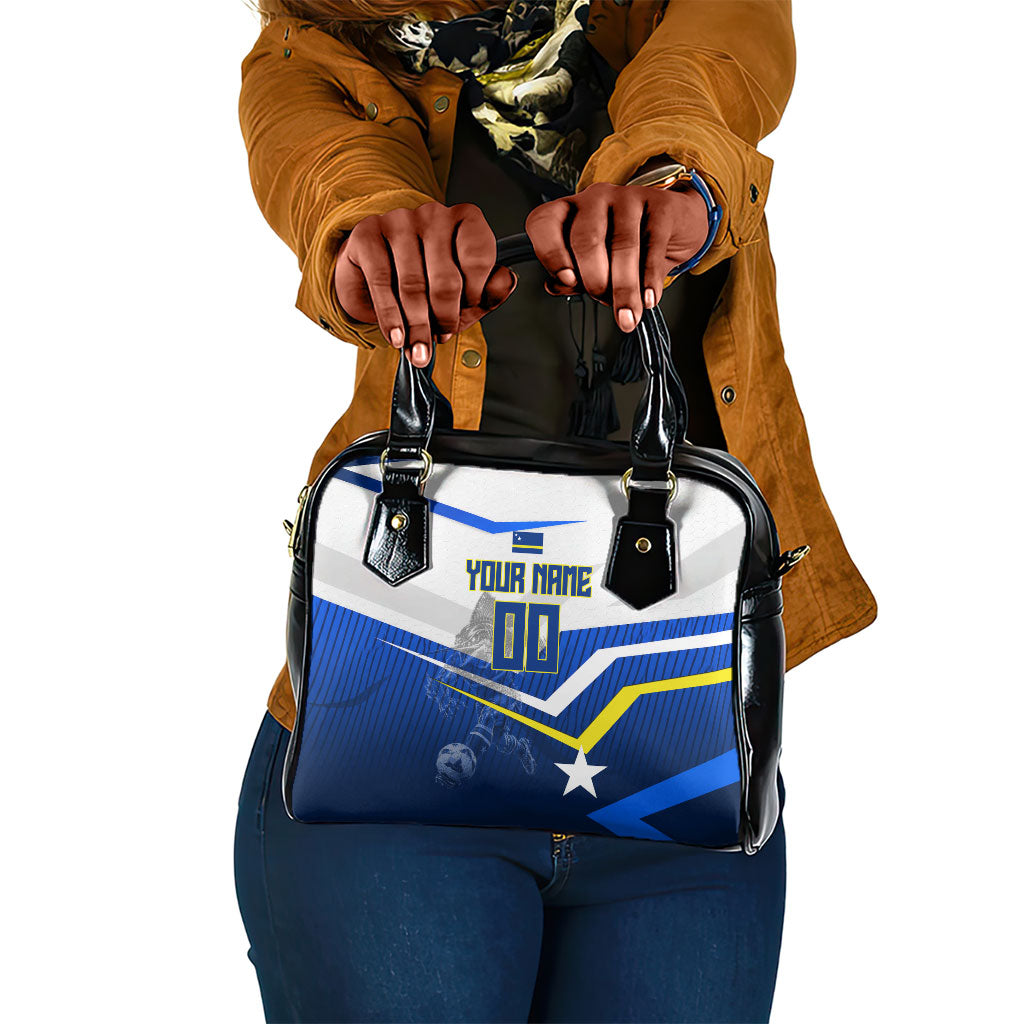 Personalized Curacao Football Marlin Mascot Shoulder Handbag Caribbean Flag Colors Geometric Blue