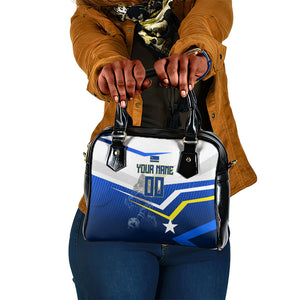 Personalized Curacao Football Marlin Mascot Shoulder Handbag Caribbean Flag Colors Geometric Blue