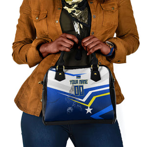 Personalized Curacao Football Marlin Mascot Shoulder Handbag Caribbean Flag Colors Geometric Blue