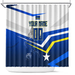 Personalized Curacao Football Marlin Mascot Shower Curtain Caribbean Flag Colors Geometric Blue