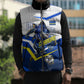 Personalized Curacao Football Marlin Mascot Sleeveless Puffer Jacket Caribbean Flag Colors Geometric Blue