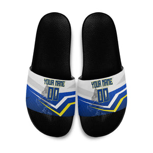 Personalized Curacao Football Marlin Mascot Slide Sandals Caribbean Flag Colors Geometric Blue