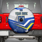 Personalized Curacao Football Marlin Mascot Spare Tire Cover Caribbean Flag Colors Geometric Blue