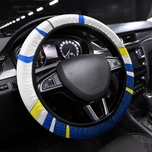 Curacao Football Marlin Mascot Steering Wheel Cover Caribbean Flag Colors Geometric Blue