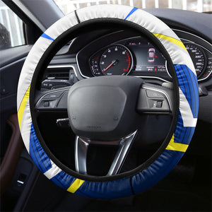 Curacao Football Marlin Mascot Steering Wheel Cover Caribbean Flag Colors Geometric Blue
