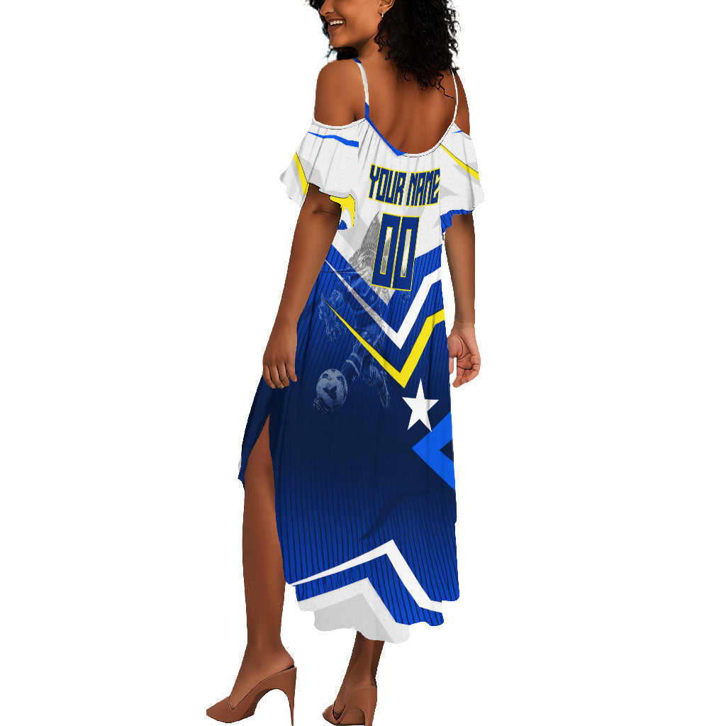 Personalized Curacao Football Marlin Mascot Summer Maxi Dress Caribbean Flag Colors Geometric Blue