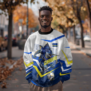 Personalized Curacao Football Marlin Mascot Sweatshirt Caribbean Flag Colors Geometric Blue