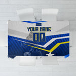Personalized Curacao Football Marlin Mascot Tablecloth Caribbean Flag Colors Geometric Blue