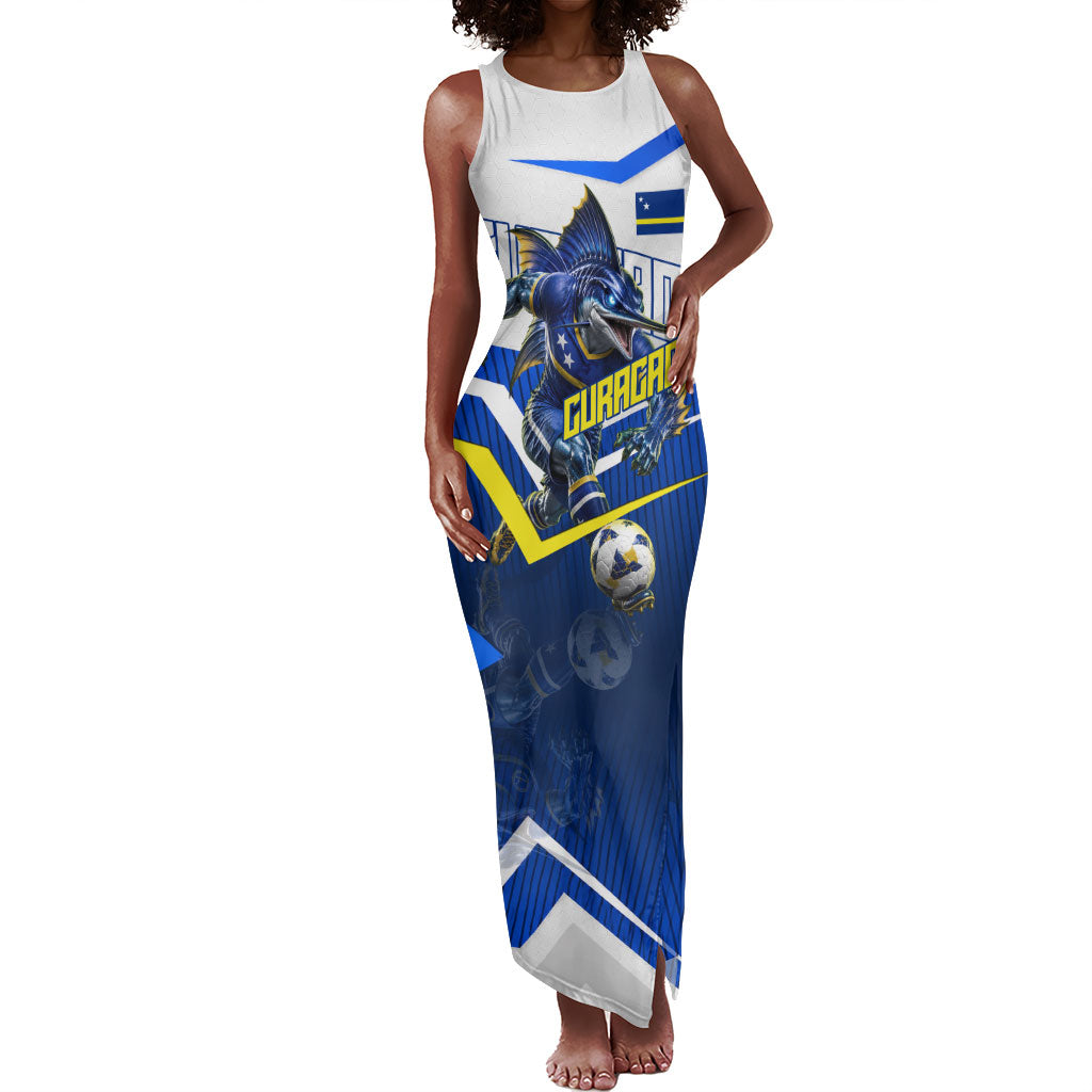 Personalized Curacao Football Marlin Mascot Tank Maxi Dress Caribbean Flag Colors Geometric Blue