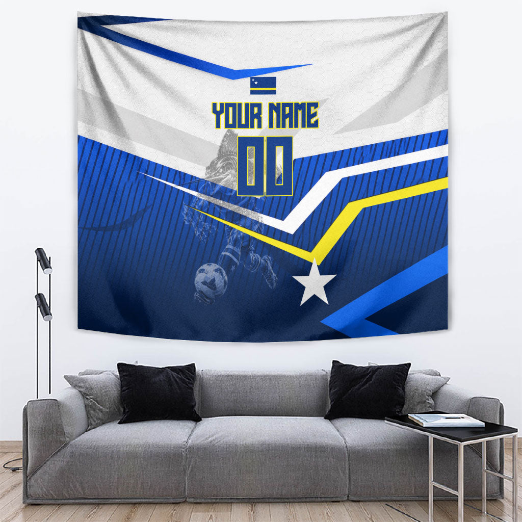 Personalized Curacao Football Marlin Mascot Tapestry Caribbean Flag Colors Geometric Blue
