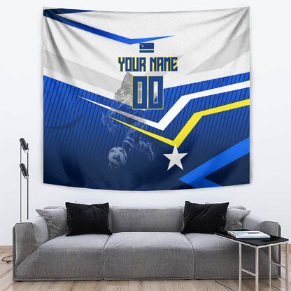 Personalized Curacao Football Marlin Mascot Tapestry Caribbean Flag Colors Geometric Blue