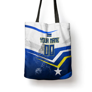 Personalized Curacao Football Marlin Mascot Tote Bag Caribbean Flag Colors Geometric Blue