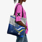 Personalized Curacao Football Marlin Mascot Tote Bag Caribbean Flag Colors Geometric Blue