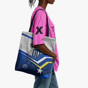 Personalized Curacao Football Marlin Mascot Tote Bag Caribbean Flag Colors Geometric Blue