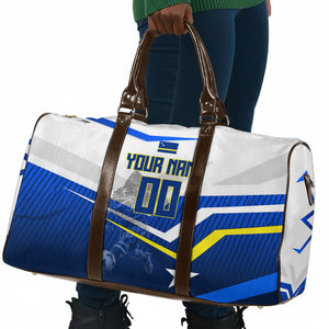 Personalized Curacao Football Marlin Mascot Travel Bag Caribbean Flag Colors Geometric Blue