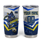 Personalized Curacao Football Marlin Mascot Tumbler Cup Caribbean Flag Colors Geometric Blue