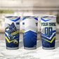 Personalized Curacao Football Marlin Mascot Tumbler Cup Caribbean Flag Colors Geometric Blue