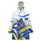 Personalized Curacao Football Marlin Mascot Wearable Blanket Hoodie Caribbean Flag Colors Geometric Blue
