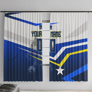 Personalized Curacao Football Marlin Mascot Window Curtain Caribbean Flag Colors Geometric Blue