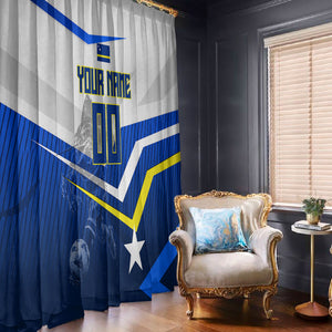 Personalized Curacao Football Marlin Mascot Window Curtain Caribbean Flag Colors Geometric Blue