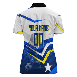Personalized Curacao Football Marlin Mascot Women Polo Shirt Caribbean Flag Colors Geometric Blue