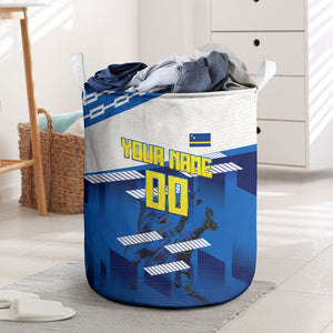 Personalized Curacao Football Laundry Basket Marlin Mascot Blue National Flag Accents