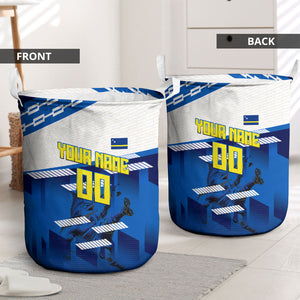 Personalized Curacao Football Laundry Basket Marlin Mascot Blue National Flag Accents