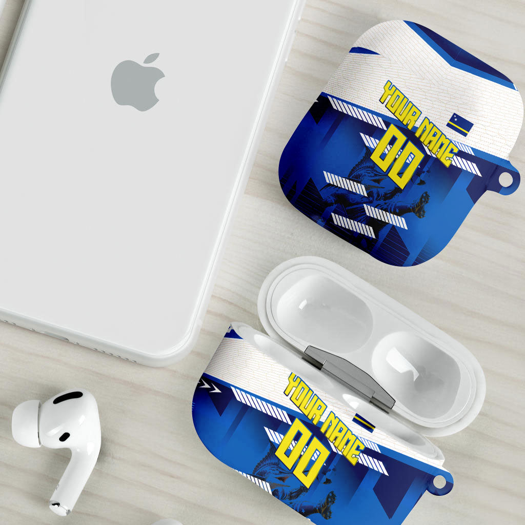 Personalized Curacao Football AirPods Case Marlin Mascot Blue National Flag Accents