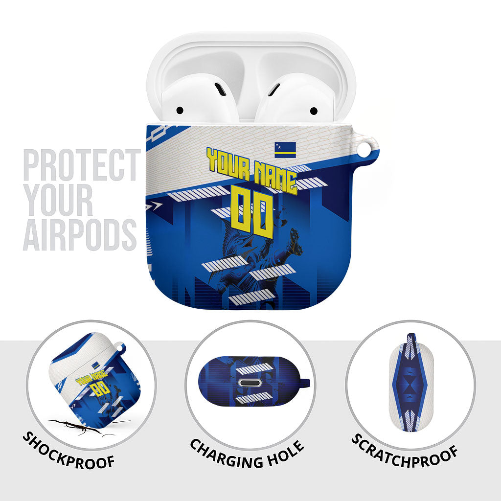 Personalized Curacao Football AirPods Case Marlin Mascot Blue National Flag Accents