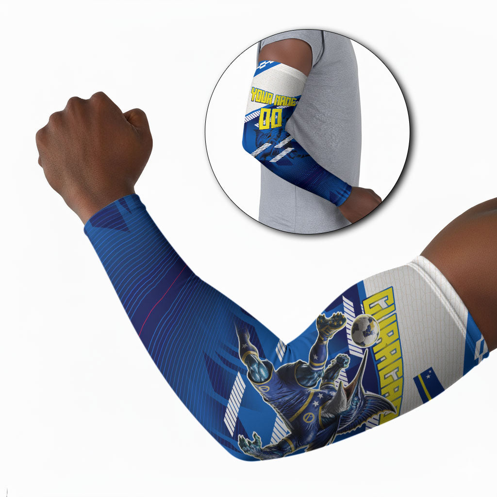 Personalized Curacao Football Arm Sleeves Marlin Mascot Blue National Flag Accents