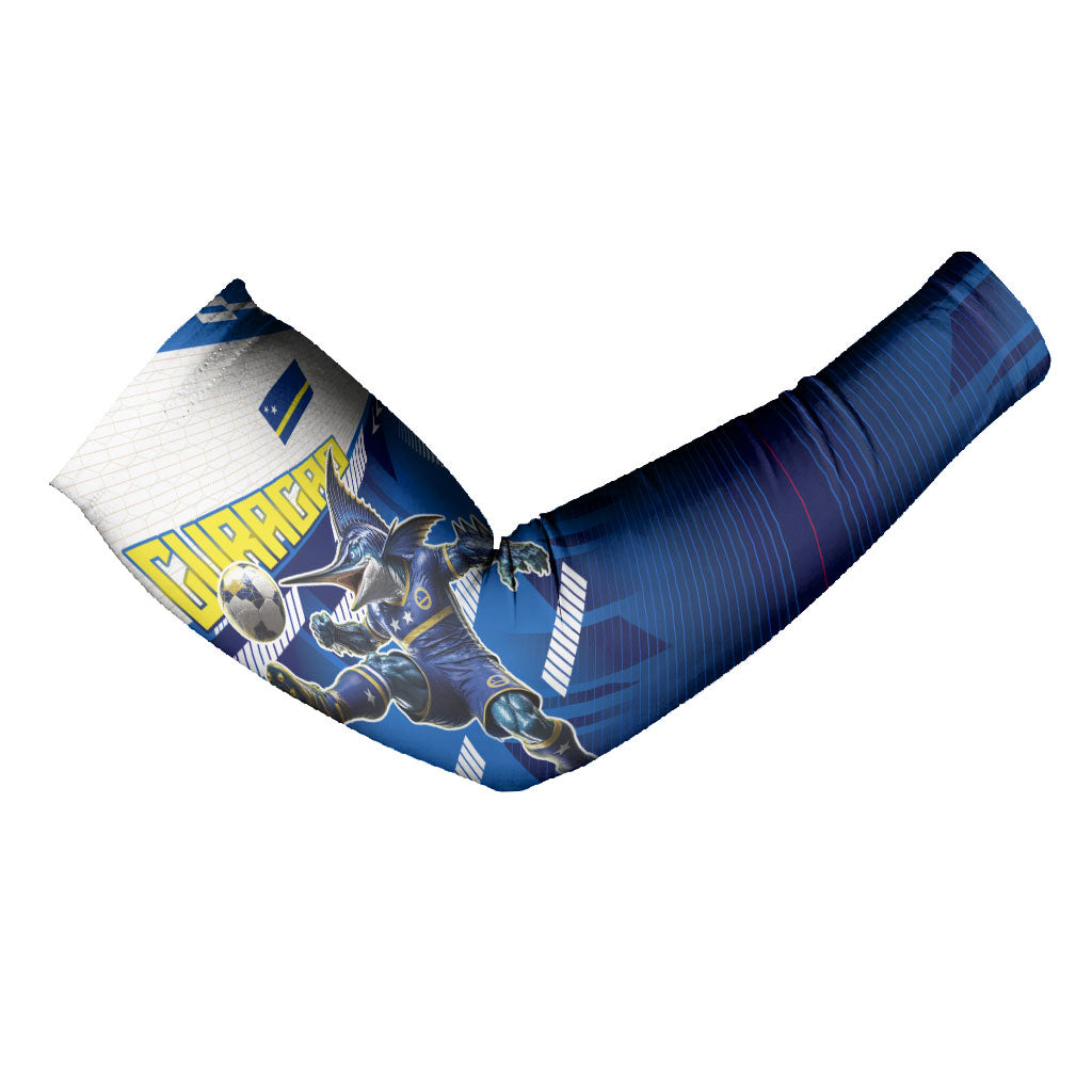 Personalized Curacao Football Arm Sleeves Marlin Mascot Blue National Flag Accents