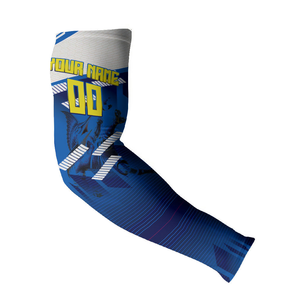 Personalized Curacao Football Arm Sleeves Marlin Mascot Blue National Flag Accents