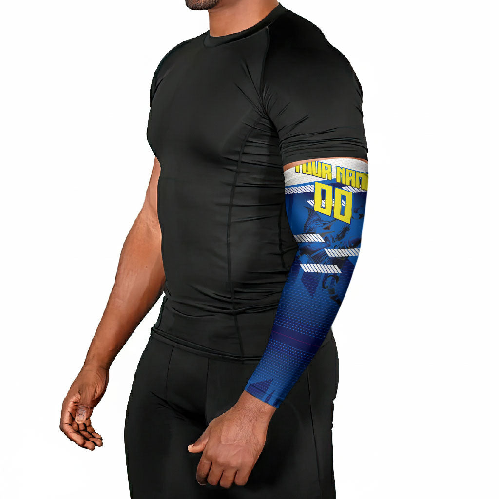 Personalized Curacao Football Arm Sleeves Marlin Mascot Blue National Flag Accents