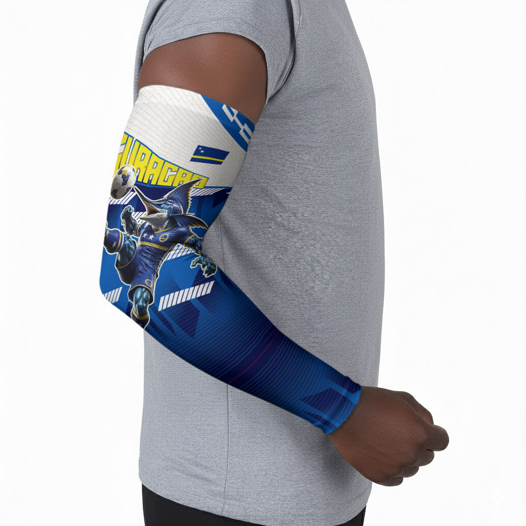 Personalized Curacao Football Arm Sleeves Marlin Mascot Blue National Flag Accents