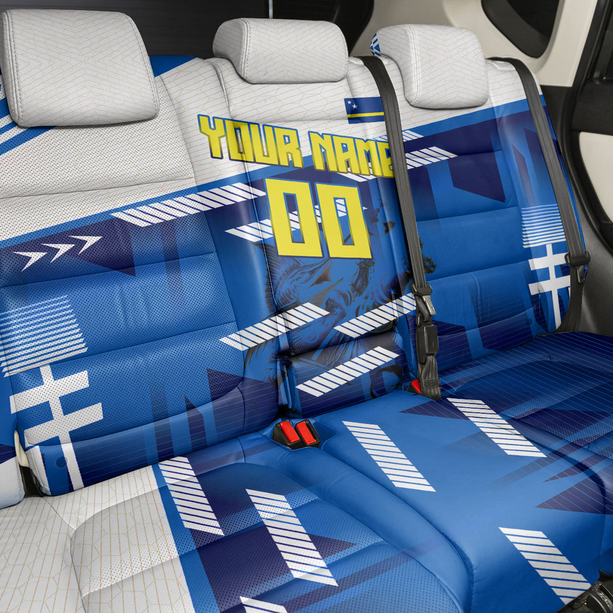 Personalized Curacao Football Back Car Seat Cover Marlin Mascot Blue National Flag Accents