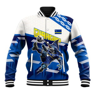 Personalized Curacao Football Baseball Jacket Marlin Mascot Blue National Flag Accents