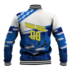 Personalized Curacao Football Baseball Jacket Marlin Mascot Blue National Flag Accents