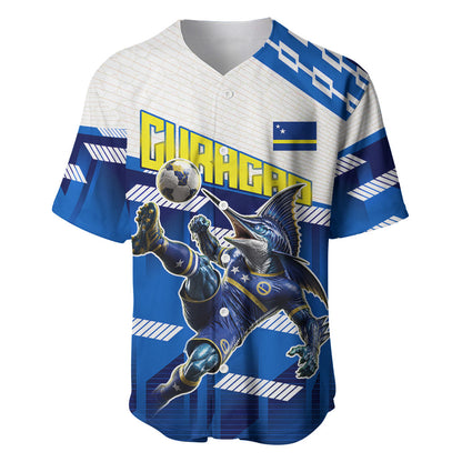 Personalized Curacao Football Baseball Jersey Marlin Mascot Blue National Flag Accents