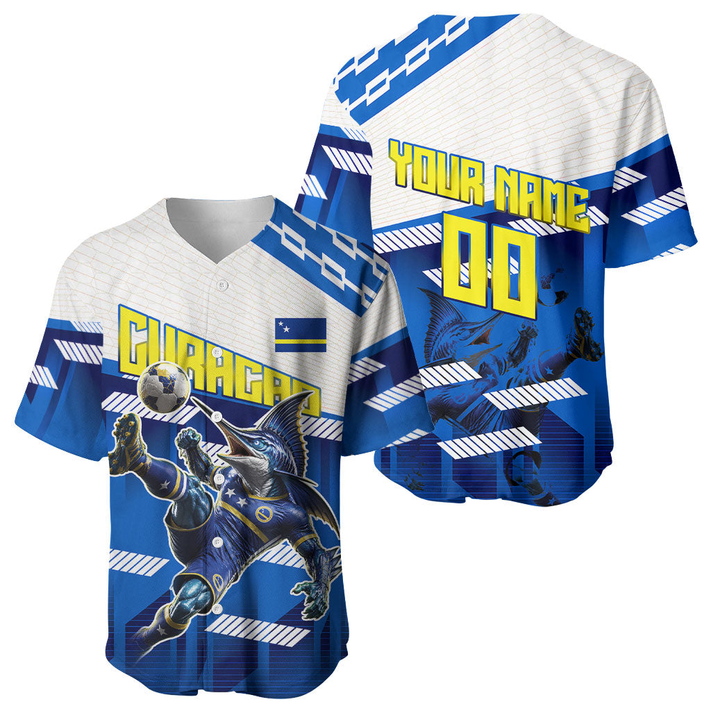 Personalized Curacao Football Baseball Jersey Marlin Mascot Blue National Flag Accents