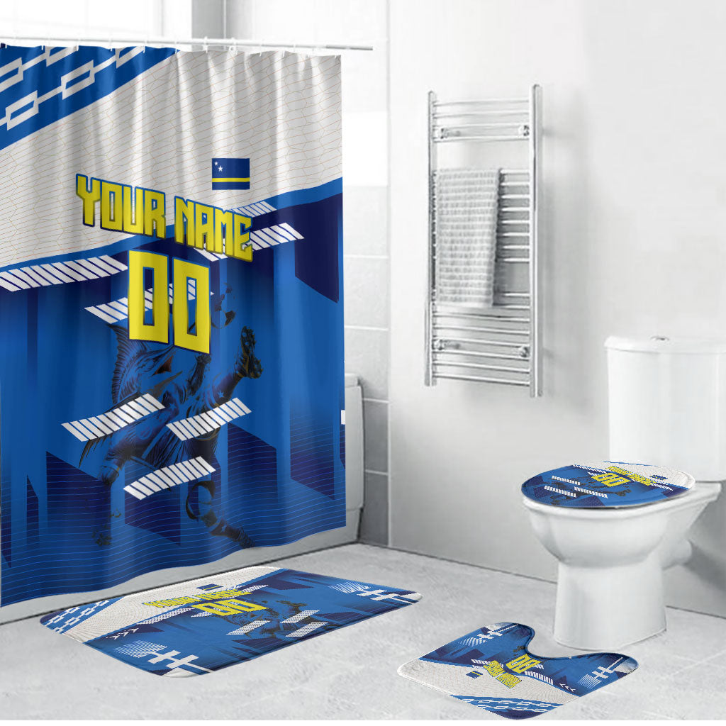 Personalized Curacao Football Bathroom Set Marlin Mascot Blue National Flag Accents